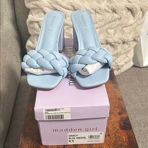 NWB Madden Girl Light Blue Braided Mules -size 6.5 - 7